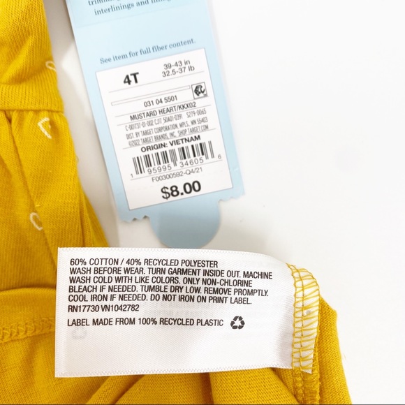 Cat & Jack Girls Toddler Short Sleeve Heart Printed Knit Dress MUSTARD Size 4T - Picture 9 of 10